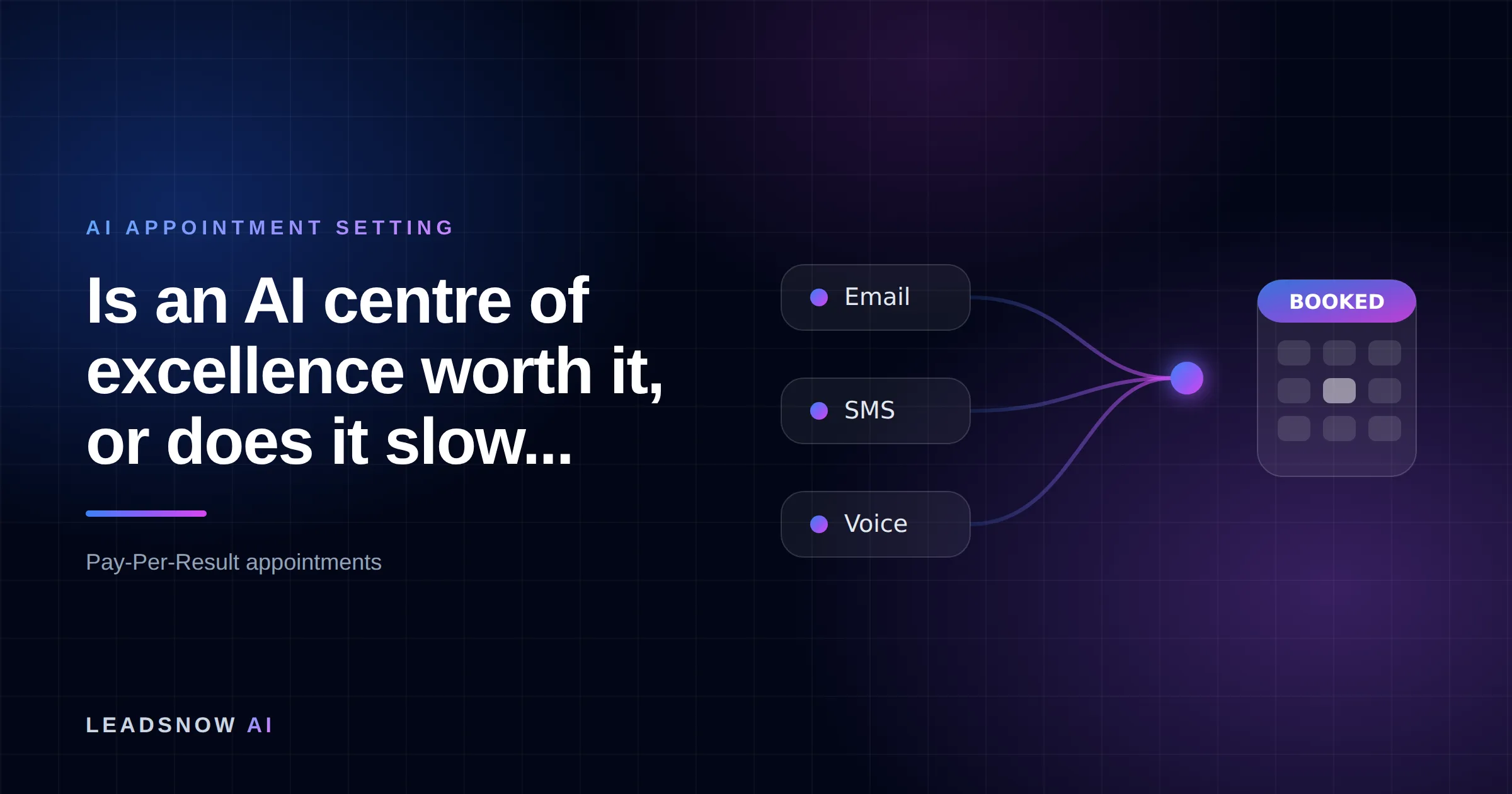 Is an AI centre of excellence worth it, or does it slow...: Email, SMS and voice outreach from an AI sales agent converging into a booked calendar appointment.