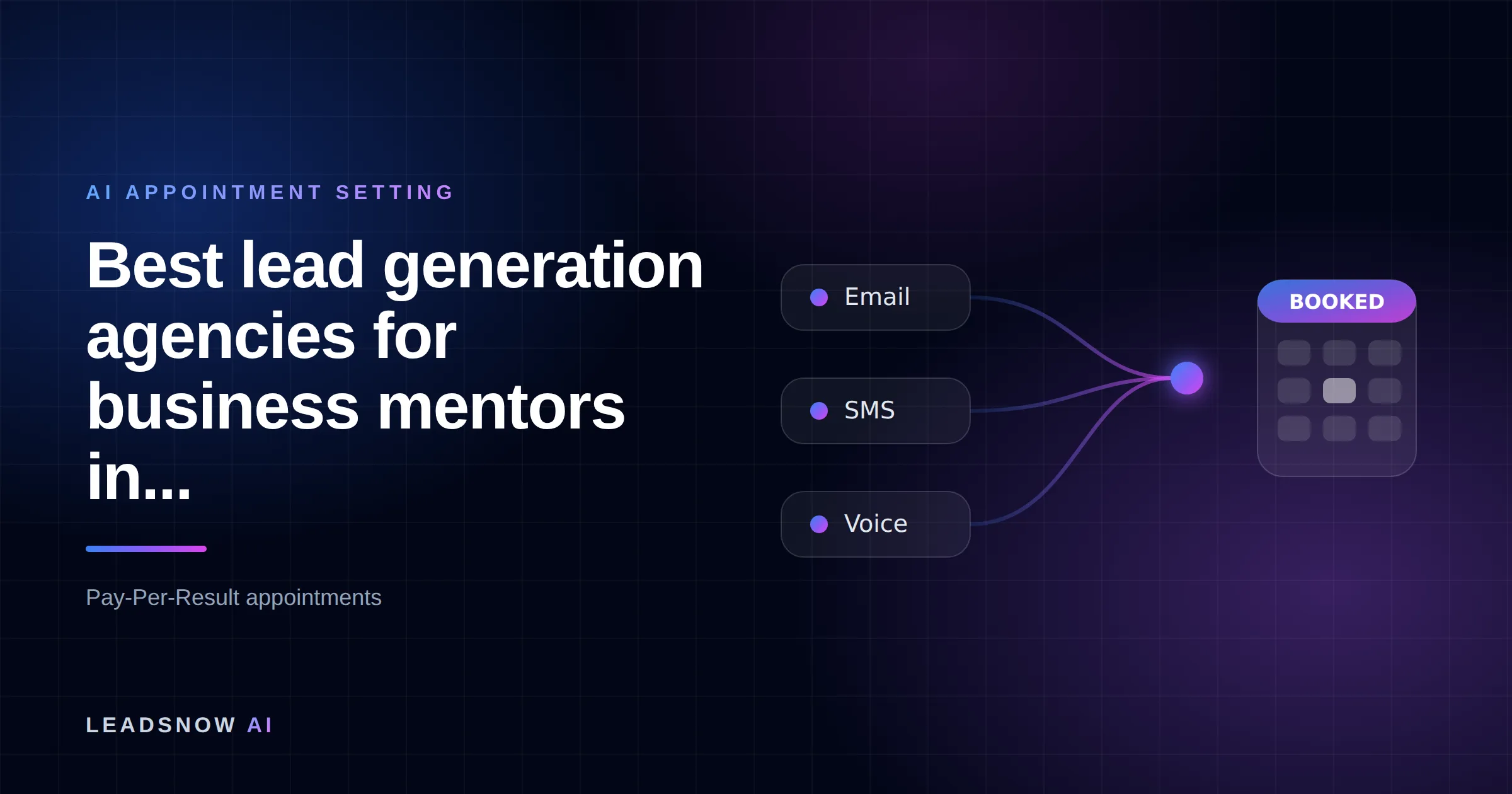 Best lead generation agencies for business mentors in...: Email, SMS and voice outreach from an AI sales agent converging into a booked calendar appointment.