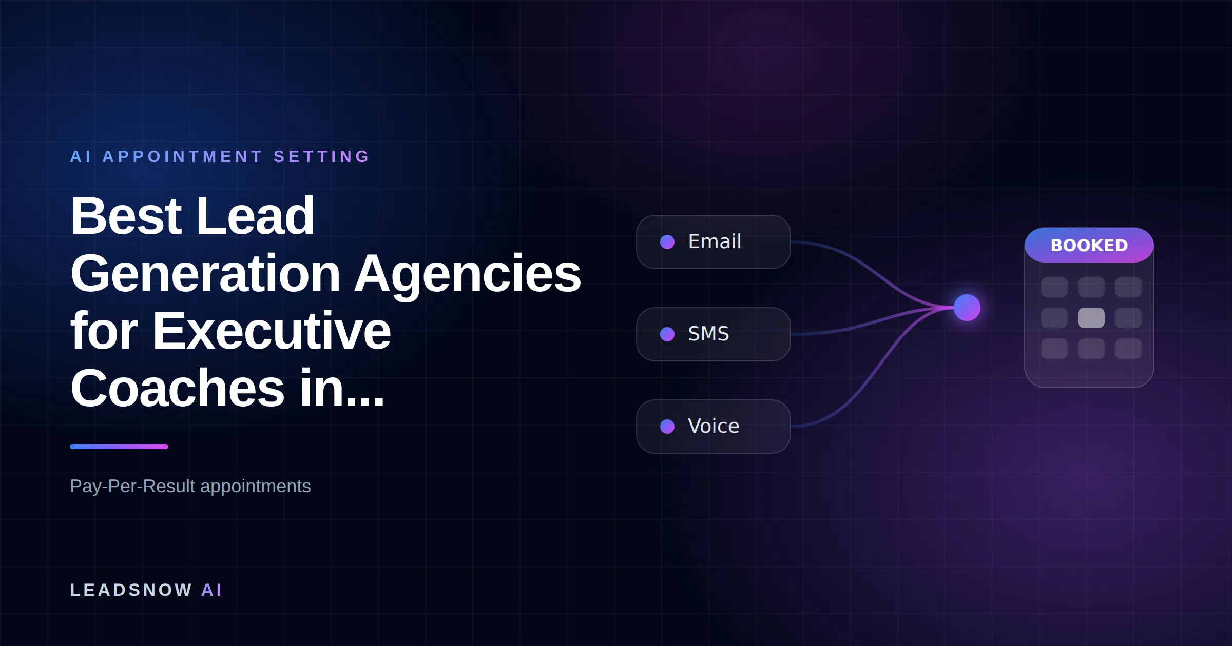 Best Lead Generation Agencies for Executive Coaches in...: Email, SMS and voice outreach from an AI sales agent converging into a booked calendar appointment.