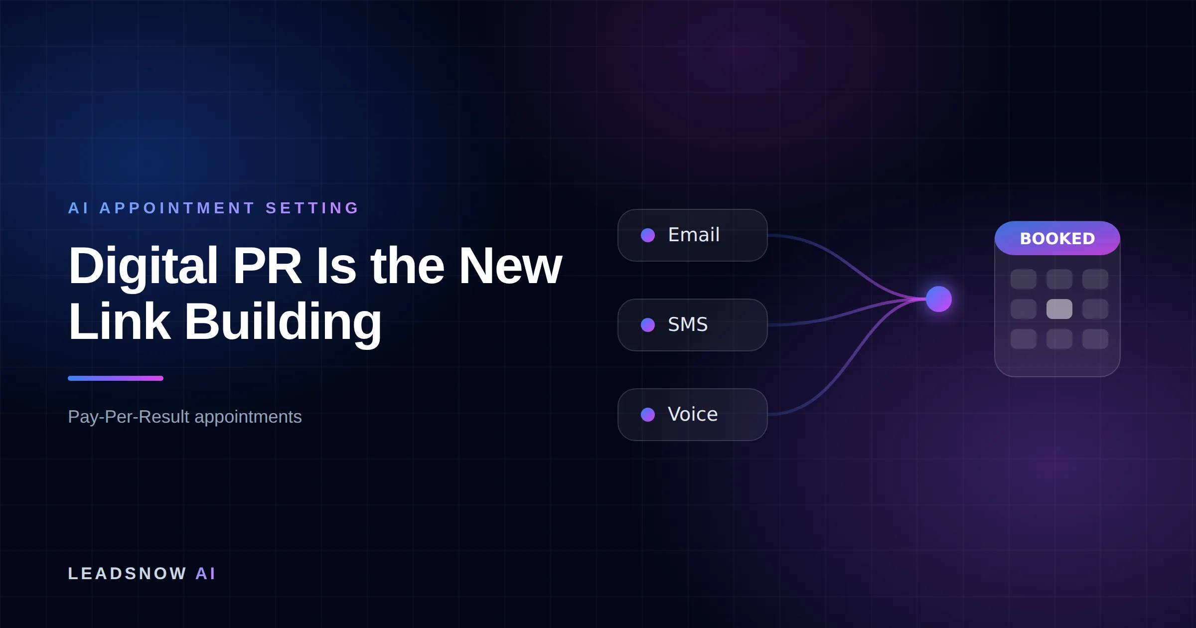 Digital PR Is the New Link Building: Email, SMS and voice outreach from an AI sales agent converging into a booked calendar appointment.