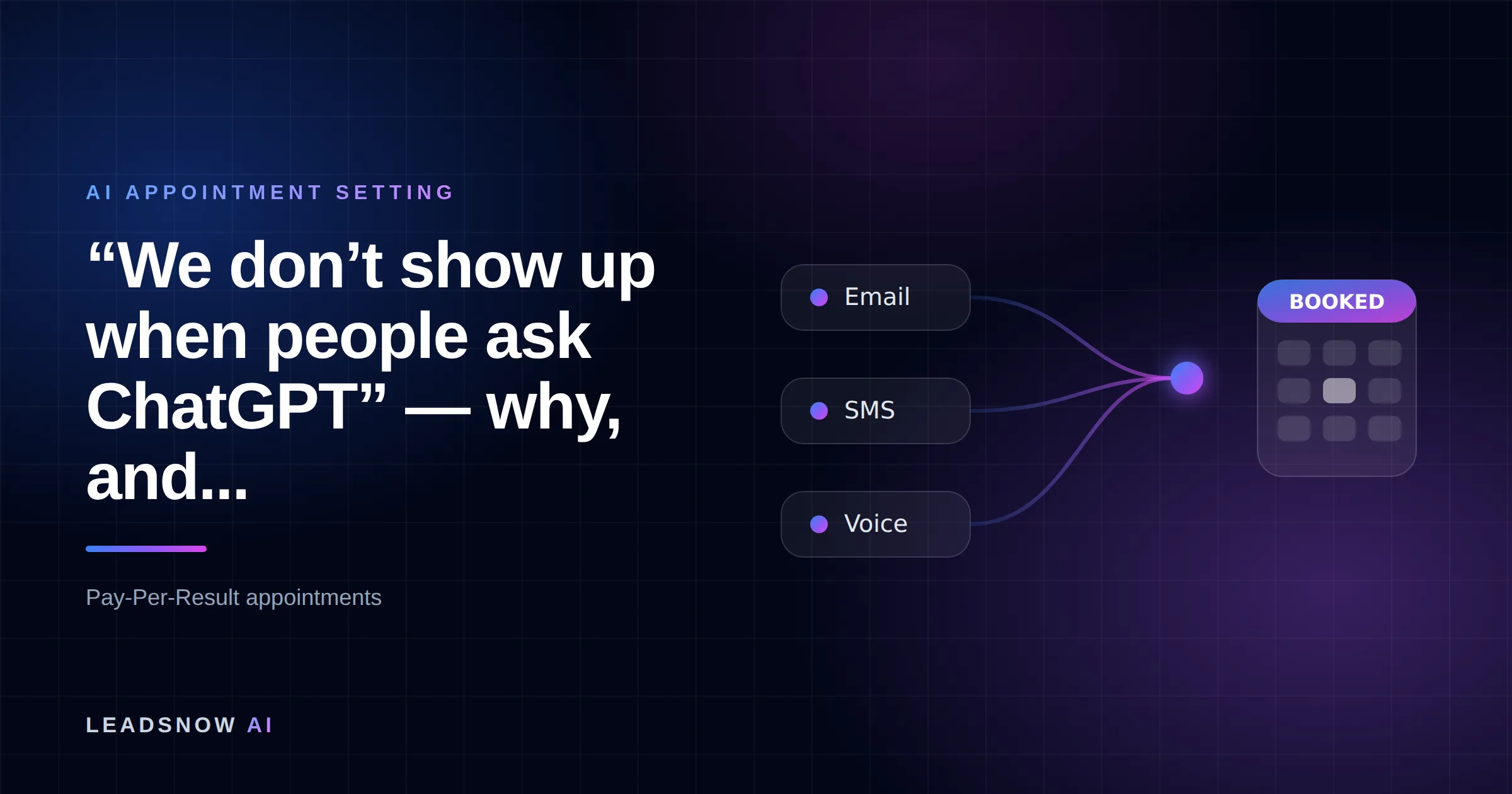 “We don’t show up when people ask ChatGPT” — why, and...: Email, SMS and voice outreach from an AI sales agent converging into a booked calendar appointment.